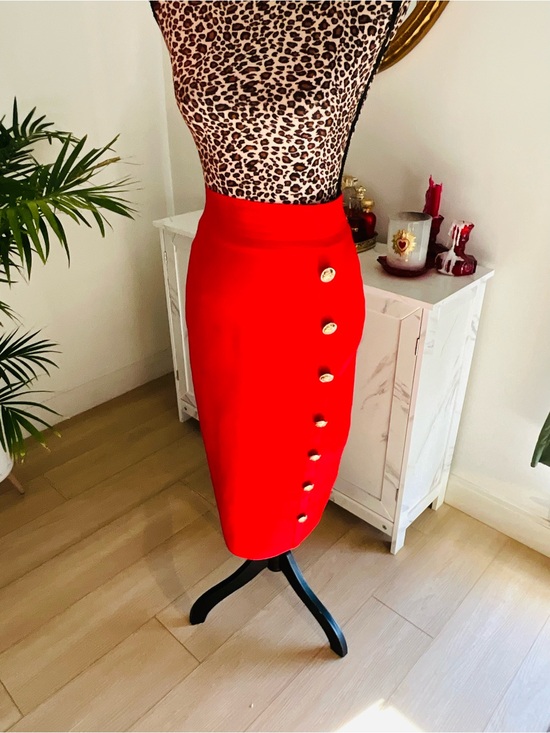 Fashion Nova Dresses & Skirts - Red Gold Button Pencil Skirt